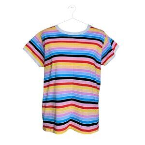 Picket and Post Colorful Striped Short Sleeve Top | Size: Medium